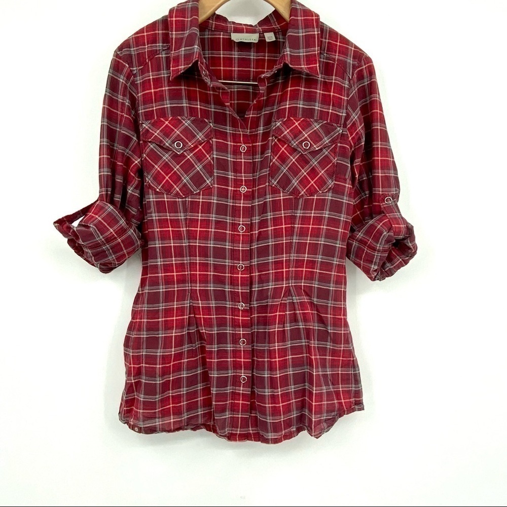 Athleta Tioga Top in cherrywood plaid XXS